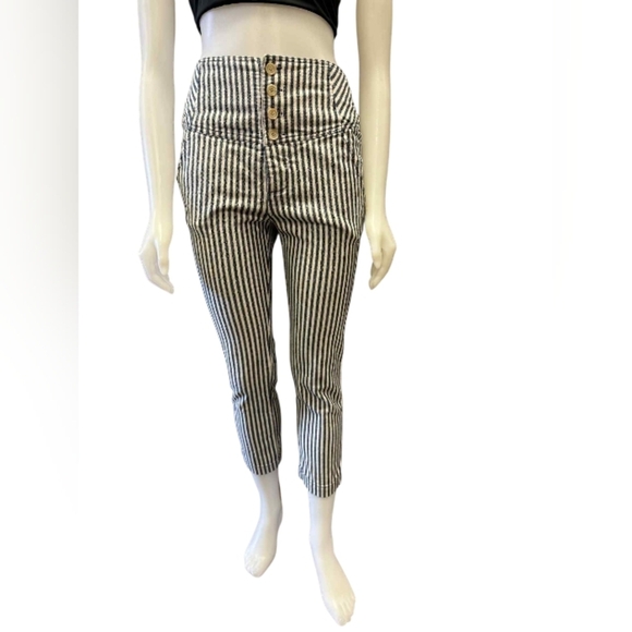 Free People Frankie High Rise Striped Skinny Size 8 Blue/Cream Women EUC - Picture 2 of 11